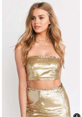 Tobi Everything and More Gold Reversible Crop Top - M